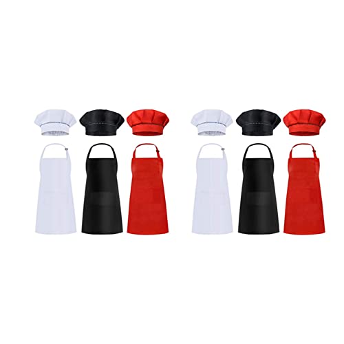 Fivetwofive 12 Stück Kinder Schürzen und Hüte Set Kinder Chef Schürzen Zum Kochen Backen Malen Schürzen Weiß + Schwarz + Rot von Fivetwofive