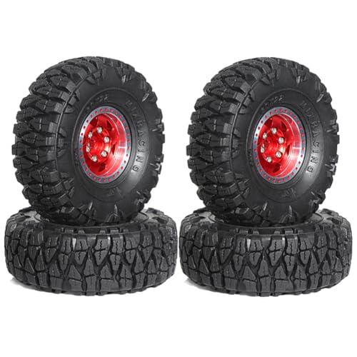 Fivetwofive 4-Teiliges 60-Mm-1,0-Beadlock-Radreifenset Aus Metall für 1/18 1/24 RC Crawler Car TRX4M SCX24 AX24 FCX24 Upgrade-Teile, Rot von Fivetwofive