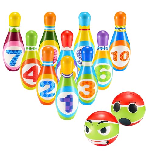 Fivtsme Bowling Set Kinder, Kegelspiel für Kinder, Kegelspiel für Kinder Bowling Ball Set, Bowling Set für Kinder mit 10 Kegel und 2 Bälle, Montessori Spielzeug Geburtstagsgeschenk für Jungen 2+ Jahre von Fivtsme