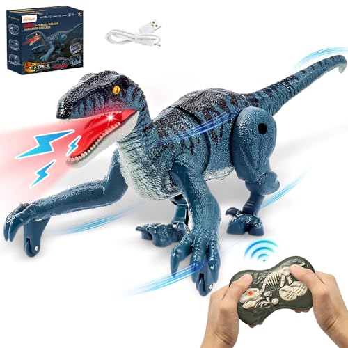 Fivtsme Ferngesteuerter Dinosaurier, 2.4 GHz Realistische Dino Spielzeug, Dino Ferngesteuert mit Licht, Gehen, Brüllen, Dinosaurier Spielzeug, USB-Ladung, für Jungen Mädchen Kinder Alter 3 4 5 6 7 8 von Fivtsme