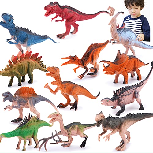 Fiyuer 12 Stück Dinosaurier Figuren aus Kunststoff Dinosaurier Deko Realistische Dinosaurierfiguren Set Dinosaurier Geschenk für Kinder Kindertag Geschenke, ca. 15 cm von Fiyuer