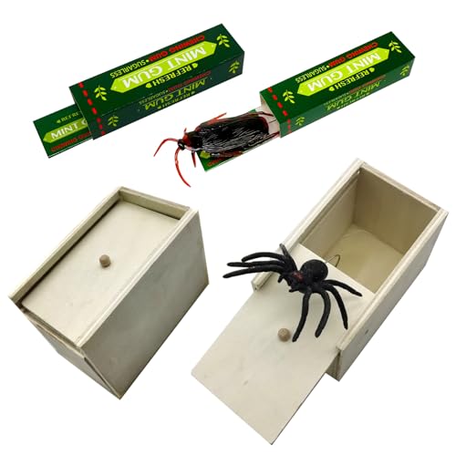 Fiyuer 4 Stück Scherzartikel, Spinne in der Box Kaugummi Prank Requisite, Spider Prank Box Scherzartikel Spinne Spinne Box Streich Spider Scare Box für Kinder Erwachsene Party von Fiyuer