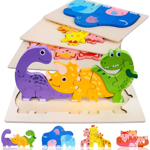 Fizdoqg 4er-Pack Holzpuzzle für Kleinkinder ab 1 2 3 Jahren Montessori Holzpuzzle Kinder, Steckpuzzle Holz Puzzle für Jungen Mädchen Lernspielzeug Pädagogisches Geschenk von Fizdoqg