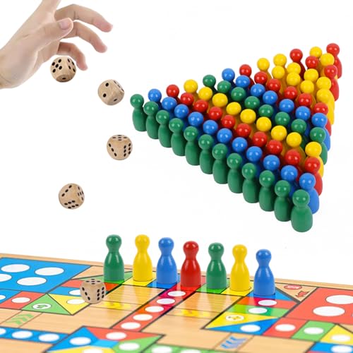 Fizdoqg 80 Stück Spielfiguren für Brettspiele 25 x12mm Spielfiguren Holz Halmakegel 5 Würfel aus Holz für Brettspiele, Bunte von Fizdoqg