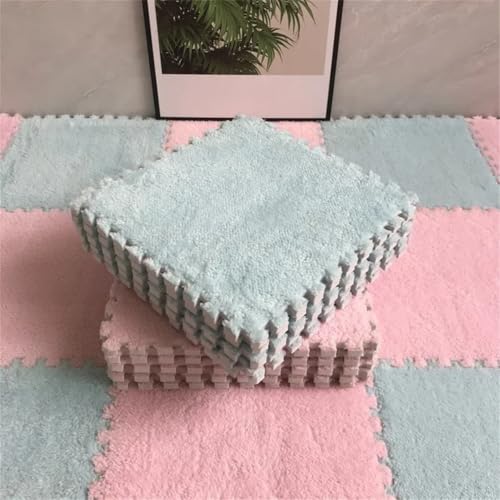 Fjnbbiot 30 x 30 x 1 cm Baby-Spielzeug, Schaumstoff-Puzzle-Teppich im Kinderzimmer, hält warm, Spielmatte, weiche Plüschmatte, hellblau, pnnrk- A-G, 20 Stück von Fjnbbiot