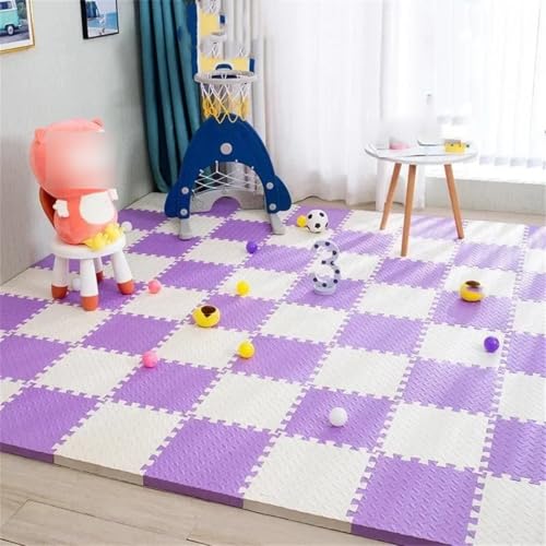 Fjnbbiot 4–20 Stück Schaumstoff-Babyspielmatte für Kinder, ineinandergreifende Übungen, rutschfester Teppich, 30 x 1 cm, Weiß / Lila, 20 Stück von Fjnbbiot