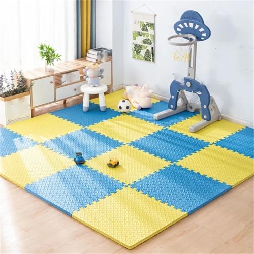 Fjnbbiot Baby Play Ineinandergreifende Weichschaum-Bodenmatten, Kinderspielbereich, Bodenübung, rutschfeste Matte, Blau / Gelb, 8 Stück - 1 cm von Fjnbbiot