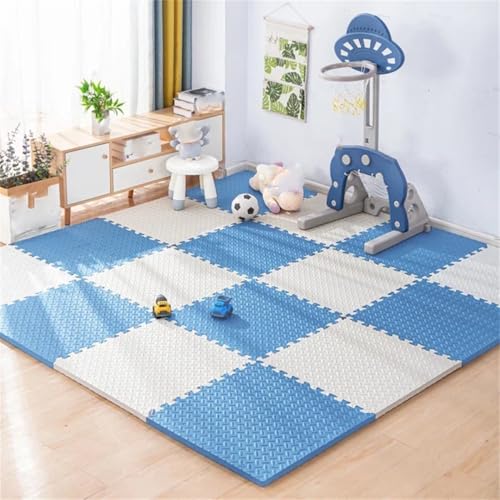 Fjnbbiot Baby Play Ineinandergreifende Weichschaum-Bodenmatten, Kinderspielbereich, Bodenübung, rutschfeste Matte, Weiß / Blau, 16 Stück - 1 cm von Fjnbbiot