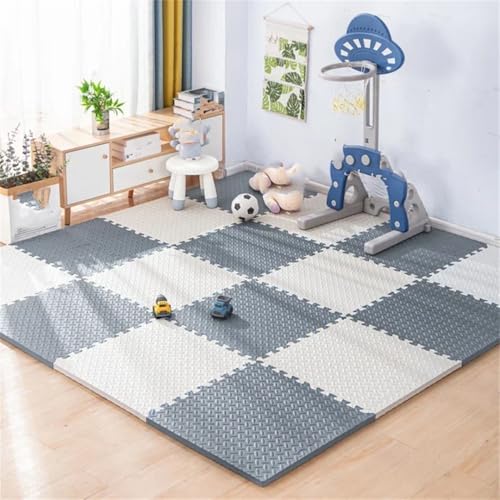 Fjnbbiot Schaumstoffteppich, Bodenmatte, 30 x 30 cm, für Kinder, dick, Puzzle-Matten, Kinderzimmer, Aktivitätenmatte, Grau-Weiß, 8 Stück - 1 cm, 8/16 Stück von Fjnbbiot