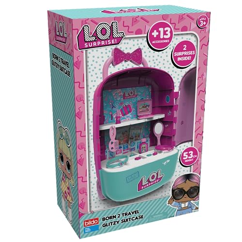 Flair L.O.L Surprise Born 2 Glitzerkoffer für Reisen mit integriertem Spiegel – Kostenloser Rollkoffer mit kindersicherem Beauty-Zubehör und Make-up, Ideales für Kinder von Bildo