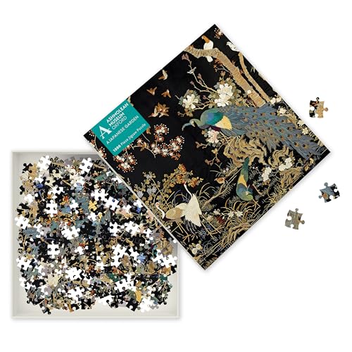 Puzzle - Ashmolean Museum Bestickter Wandbehang mit Pfauen: Unser faszinierendes, hochwertiges 1.000-teiliges Puzzle (73,5 cm x 51,0 cm) in Stabiler Kartonverpackung von Flame Tree Gift