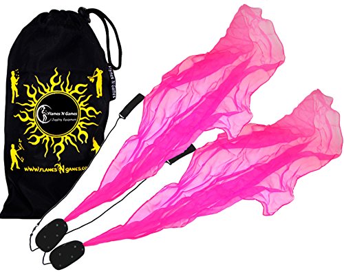 Flames N Games Angel-POi-Set (Pink) Übungspoi AKA Schal Spirale Poi + Reisetasche von Flames 'N Games