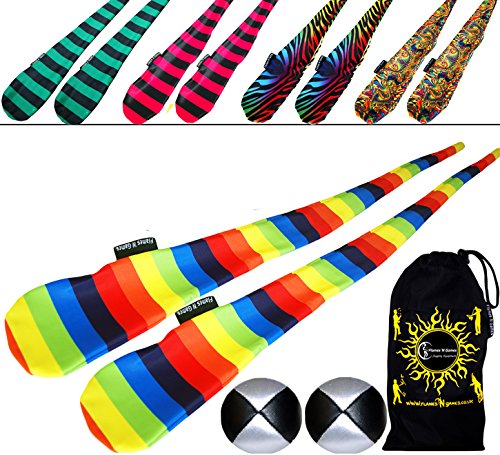 Flames 'N Games Funky® Pro Socken-Poi (5 Entwürfe) Sock Poi Set inkl. 2X Beanbags Bälle & Reisetasche. Swinging Poi und Spinning Pois! Pois für Anfänger und Profis. (Jail-Girl) von Flames 'N Games