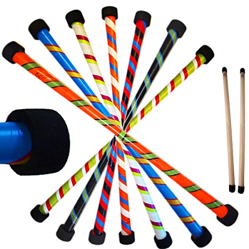 Flames N Games TWISTER Pro Devil Stick-Set (3-farbiges Vinyl-Deko) + silikonbeschichtete Holzhandstäbchen! Jonglierteufelsstäbe 4 Anfänger + Profis! (Orange/Blau/Weiß) von Flames 'N Games