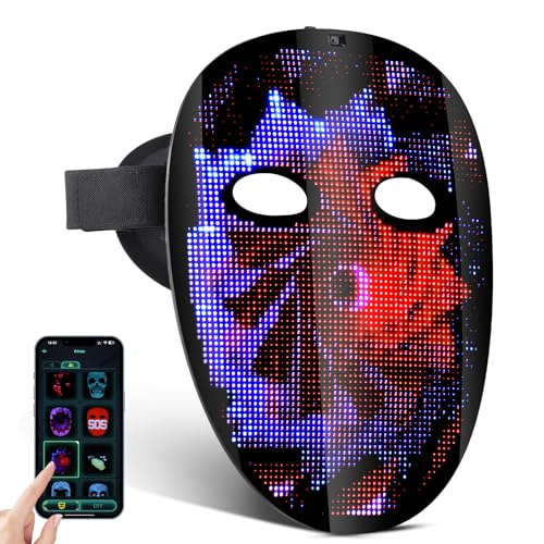 LED-Lichtmaske, Verbesserte LED-Maske Mit Gestenerkennung Für Gesichtsveränderungsmodi, 3600 LED-Lampenperlen Maske, Unterstützt APP-Steuerung Für iOS Android, Geeignet Für Kostüm Cosplay Halloween von FlareMore