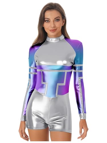 Fldy Damen Alien Kostüm Body Silber Metallic Astronauten Overall Kurz Halloween Karneval Roboter Cosplay Bodysuit Silber L Fldy Damen Alien Kostüm Body Silber Metallic Astronauten Overall Kurz Halloween Karneval Roboter Cosplay Bodysuit Silber L von Fldy