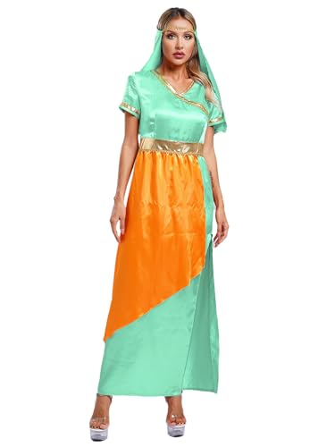 Fldy Damen Arabische Prinzessin Kostüm Orient Kleidung Kleid Und Schleier Halloween Karneval Kostüm Fastnacht Mottoparty Outfit Tanzkleidung Minzgrün 3XL von Fldy