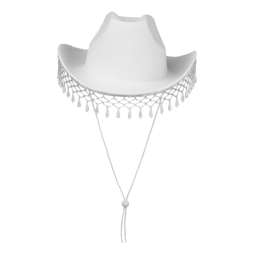 Fldy Damen Cowgirl Hut Glitzer Western Cowboy Hut mit Kunstdiamant-Fransen Party Halloween Karneval Kostümzubehör Kopfbedeckung Diamantmuster-Fransen Einheitsgröße von Fldy