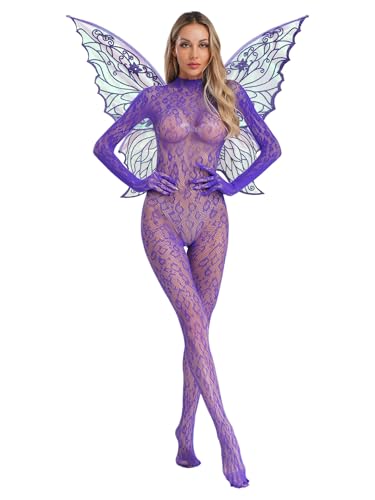 Fldy Damen Feen Kostüm Set Glitzer Fee Schmetterling Flügel Fischnetz Bodystocking Faschingskostüme Zahnfee Nymphe Cosplay Party Outfit Violett Einheitsgröße Fldy Damen Feen Kostüm Set Glitzer Fee Schmetterling Flügel Fischnetz Bodystocking Faschingskostüme Zahnfee Nymphe Cosplay Party Outfit Violett Einheitsgröße von Fldy