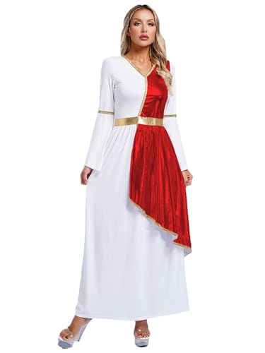 Fldy Damen Kostüm Griechische Göttin Kleid Antike Römische Göttin Kleid ägyptisches Kostüm Tunika Frauen Mottoparty Karneval Faschingskostüme Rot 3XL von Fldy