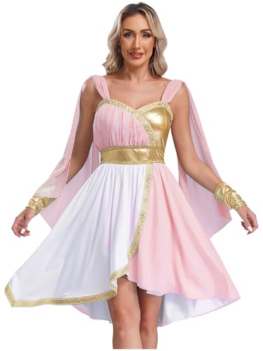 Fldy Damen Kostüm Griechische Göttin Kleid ägyptisches Kostüm Antike Römische Göttin Kleid Mit Cape Umhang Frauen Party Karneval Faschingskostüme Rosa L von Fldy