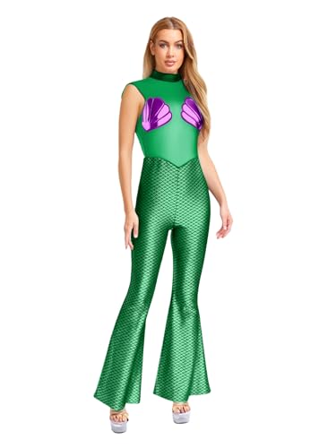 Fldy Damen Meerjungfrauenkostüm Body Metallic Fischschuppen Mesh Druck Jumpsuit Mit Schlag Fasching Halloween Bühnenkostüm Grün M Fldy Damen Meerjungfrauenkostüm Body Metallic Fischschuppen Mesh Druck Jumpsuit Mit Schlag Fasching Halloween Bühnenkostüm Grün M von Fldy