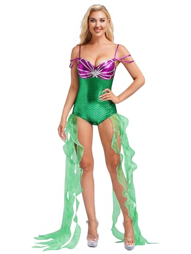 Fldy Damen Meerjungfrauenkostüm Meerjungfrau Body Metallic Fischschuppen Pailletten Tanzbody Fasching Karneval Kostüm Beachwear Grün 3XL Fldy Damen Meerjungfrauenkostüm Meerjungfrau Body Metallic Fischschuppen Pailletten Tanzbody Fasching Karneval Kostüm Beachwear Grün 3XL von Fldy