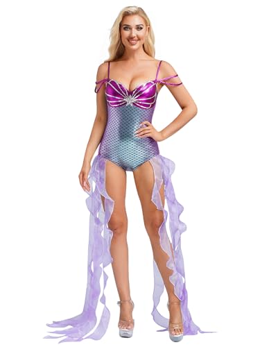 Fldy Damen Meerjungfrauenkostüm Meerjungfrau Body Metallic Fischschuppen Pailletten Tanzbody Fasching Karneval Kostüm Beachwear Violett S Fldy Damen Meerjungfrauenkostüm Meerjungfrau Body Metallic Fischschuppen Pailletten Tanzbody Fasching Karneval Kostüm Beachwear Violett S von Fldy