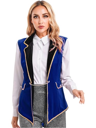 Fldy Damen Ringmaster Kostüm Zirkus Direktor Jacke Ärmellos Samt Frack Weste Frauen Halloween Faschingskostüm Tailcoat Vest Blau M von Fldy