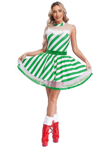 Fldy Damen Weihnachtskostüm Elfen Santa Kleid ärmellos Weihnachtskleid Tutu Ballett Tanzkleid Trikot Fasching Xmas Outfit Grün 3XL von Fldy