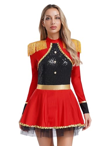 Fldy Damen Zirkus Zirkusdirektor Kostüm Kleid Pailletten Tanzkleid mit Fransen Epauletten Halloween Karneval Kostüm Rot S Fldy Damen Zirkus Zirkusdirektor Kostüm Kleid Pailletten Tanzkleid mit Fransen Epauletten Halloween Karneval Kostüm Rot S von Fldy