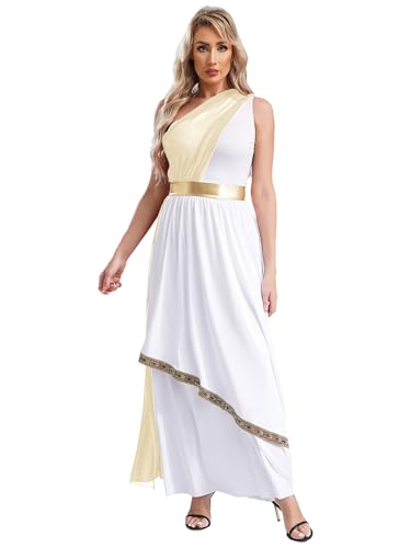 Fldy Frauen Kostüm Griechische Göttin Kleid Griechische Toga Ein-Schulter Faschnacht Karnevalskostüm Olympia Venus Aphrodite Cosplay Outfit Champagne 4XL von Fldy