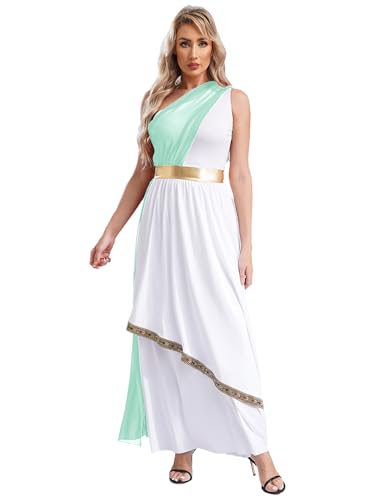 Fldy Frauen Kostüm Griechische Göttin Kleid Griechische Toga Ein-Schulter Faschnacht Karnevalskostüm Olympia Venus Aphrodite Cosplay Outfit Minzgrün S von Fldy