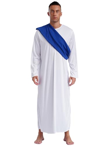 Fldy Herren Jesus Kostüm Jesus Christus Krippenspiel Kleidung Toga Schärpe Set Männer Halloween Fasching Weihnachten Kostüm Mottoparty Outfit Blau S von Fldy