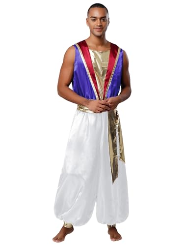 Fldy Herren Kostüm Arabischer Prinz Orient Märchen Prinz Verkleidung Overall Baggy Hose Karneval Halloween Kostüm Violett XXL Fldy Herren Kostüm Arabischer Prinz Orient Märchen Prinz Verkleidung Overall Baggy Hose Karneval Halloween Kostüm Violett XXL von Fldy