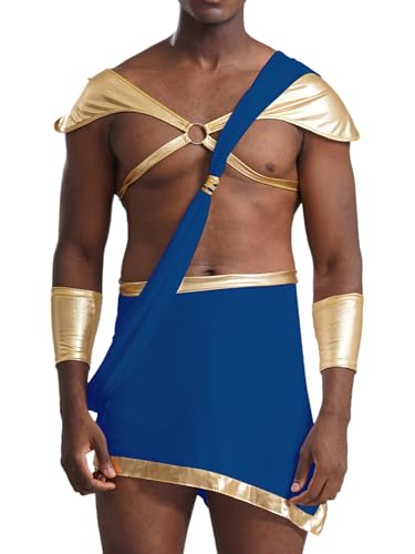 Fldy Herren Kostüm Griechischer Römischer Gott Erwachsene Fasching Karnevalskostüm Gladiator Rock Körpergurtel Set Blau XXL von Fldy