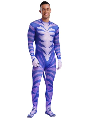 Fldy Herren Kostüm Tier Overall 3D Tier Muskel Muster Jumpsuit Mit Schwanz Stretch Full Bodysuit Halloween Fasching Kostüm Bühnenshow Outfit I 3XL von Fldy