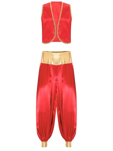 Fldy Herren Orient Arabischer Prinz Kostüm Weste Hose Set Männer Fasching Halloween Kostüm Mottoparty Outfit Burgund&Burgund L von Fldy