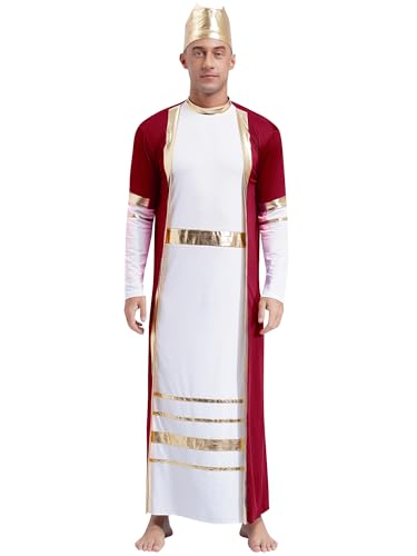 Fldy Herren Römischer Kaiser Kostüm Toga Tunika Kronen Set Mottoparty Karneval Kostüm Römer Griechen Cosplay Kleidung Burgundy_A XL von Fldy