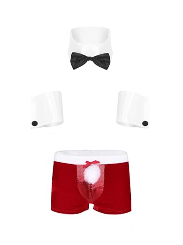 Fldy Herren Weihnachtskostüm Weihnachtsmann Santa Kostüm Männer Weihnachten Boxershorts Briefs Fliege Set Cosplay Nachtwäsche G Rot XL von Fldy