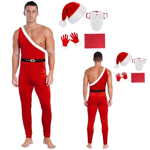 Fldy Herren Weihnachtsmann Kostüm Weihnachten Kostüm Für Erwachsene 5er Santa Claus Anzug Weihnachtsparty Verkleidung Nikolausmütze-Set 4XL von Fldy