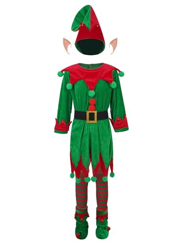 Fldy Kinder Jungen Mädchen Weihnachtself Outfit Weihnachten Wichtel Santas kleiner Helfer Set Weihnachtsfeier Karneval X-Mas Outfit Grün 110-116 von Fldy