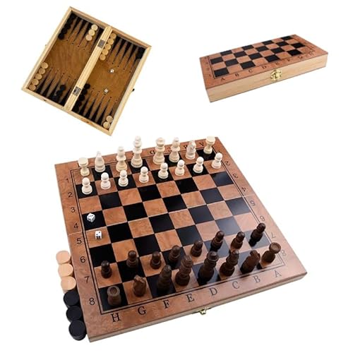 Flero Schachspiel aus Holz, 3 In 1 Schach, Dame, Backgammon, Schachbrett Klappbar, Schachbrett Holz Hochwertig Abschließbarer Koffer, Chess Set 29 x 29 von Flero