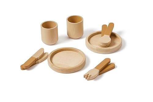 Flexa Kinderküche Zubehör aus Holz - Besteck & Tassen | Küchenzubehör Kinder | | Spielküche Zubehör | Küchen Spielzeug für Rollenspiele Mädchen & Jungen ab 2 Jahren (Farbe: Mustard) von Flexa