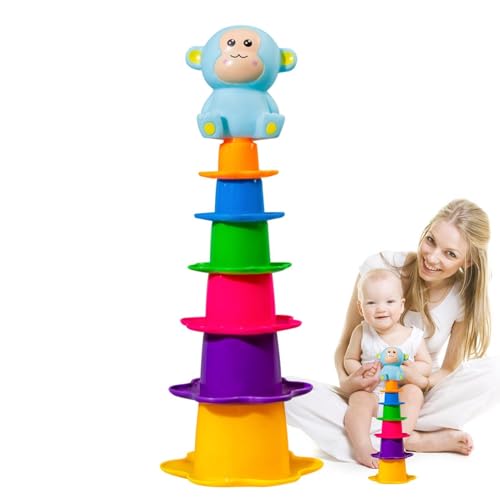 Babybadspielzeug, Baby Stapelbad Badespielzeug,Kleinkindbad Regenbogenbecher - Tragen Sie resistente Babyspiel-Stapelspielzeug für Kinder im Alter von 0 bis 2 Jahren von Flkiglm