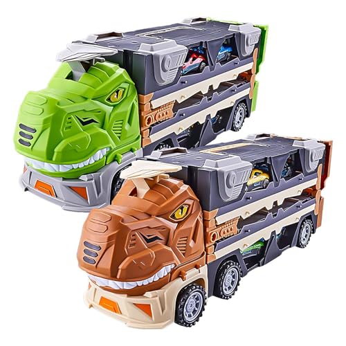 Dinosaurier-LKW-Spielzeug für Kinder,Dinosaurier-Transporter-LKW - Spielzeugtransporter mit 2 Katapultschienen und 8 Metallfahrzeugen - Faltbare Autorennbahn, Spielzeug-LKW für und Mädchen von Flkiglm