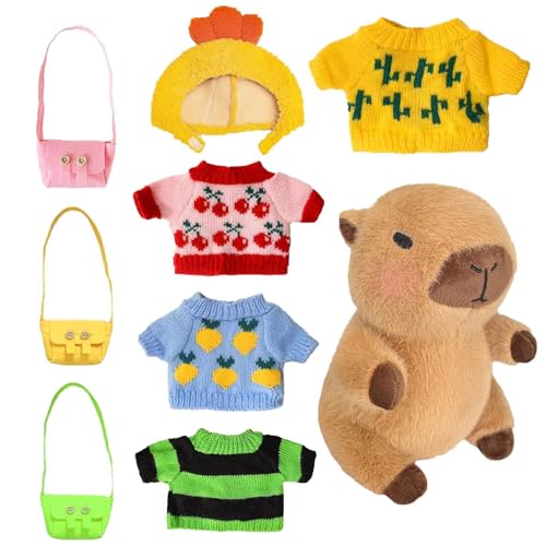 Flkiglm 9-Zoll-Capybara-Plüsch-Anziehpuppe, Capybara-Plüschtier, 23cm Capybara Kuscheltier, Simulation Capybara Plüschtier Mit Kleidung Und Accessoires, Kinder-Plüschpuppenspielzeug von Flkiglm