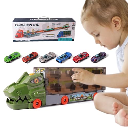 Flkiglm Dinosaurier-Autotransport, Dinosaurier-Spielzeugauto | Faltlagerung Rennstreckenverformung - Spielzeug für Trägerfahrzeuge, Transport-Träger-LKW, Dinosaurier-Spielzeug für Kinder, Kleinkinder von Flkiglm