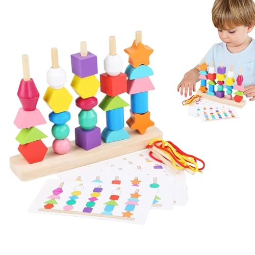 Flkiglm Kleinkind -Sortierspielzeug, Formpassungsspiel | Interaktive Holzschnürung Perlen Stapelblocksets - Bright Farb Sorting Staper Form Sortier für den Kindergarten zu Hause von Flkiglm