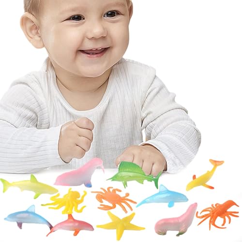 Flkiglm Meerestier Figuren, Meerestierfiguren | Tiny Marine Animal Model Set von 12,Pädagogisches kognitives Modell, das im Dunklen Spielzeug für Mädchen leuchtet von Flkiglm